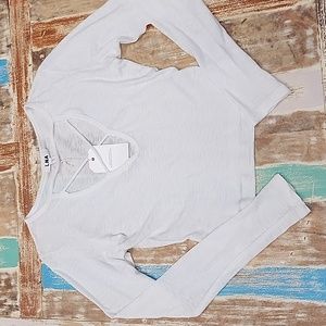 LNA Strappy Plunging Neck Long Sleeve Essential Burnout Tee XS